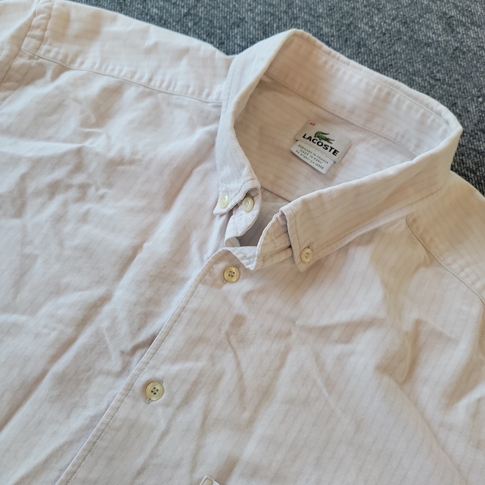 Lacoste Shirt Men's XXL Pink White Striped Button Down Preppy Crocodile Size 46